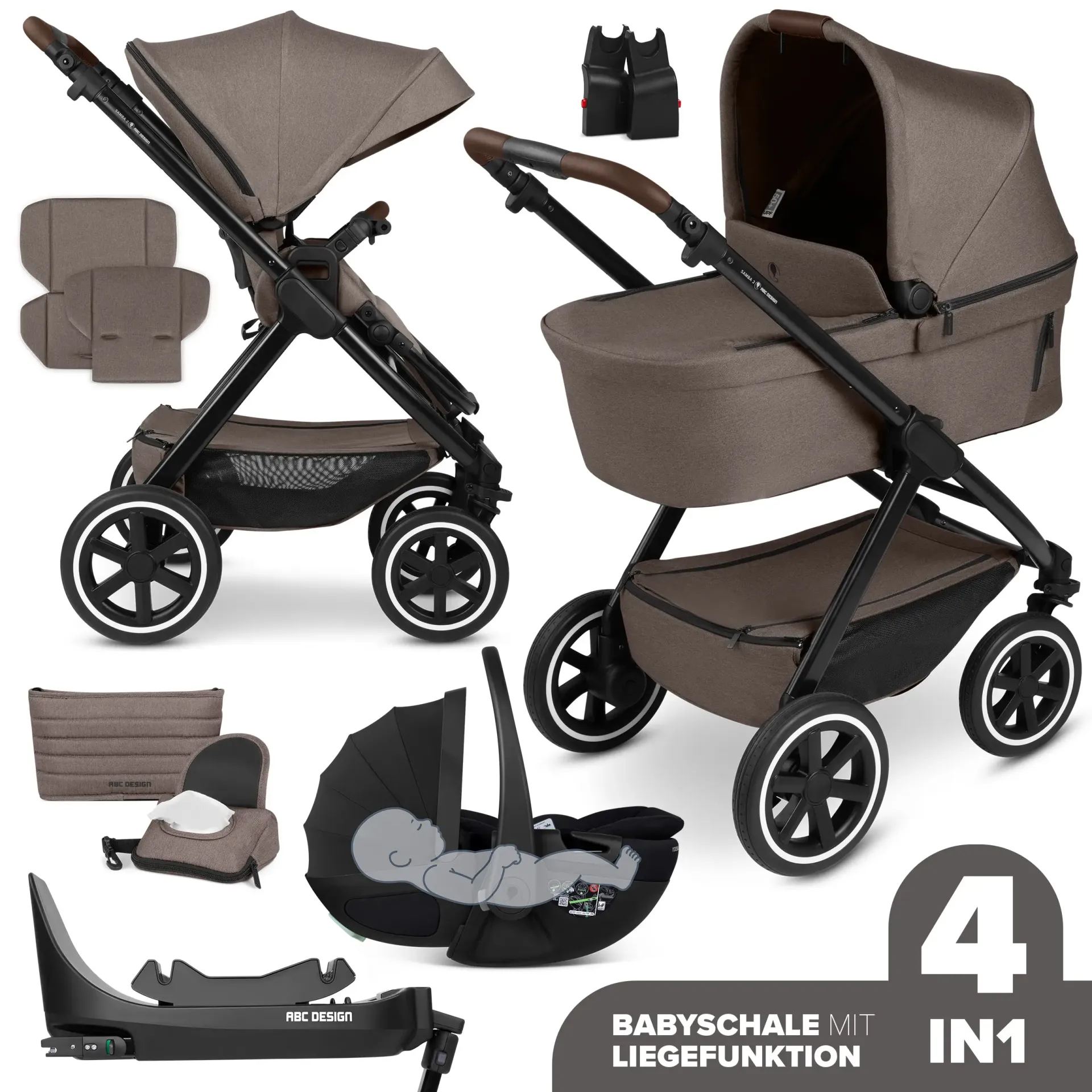 Ensemble poussette 4en1 Samba 2 avec coque auto Calla à position allongée - Nature